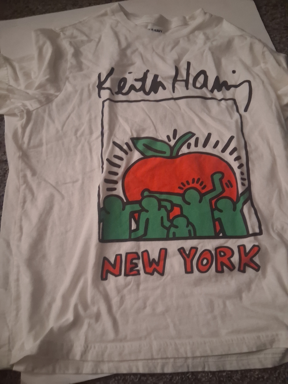 Old Navy White T‑Shirt with Red Apple and Green Figures